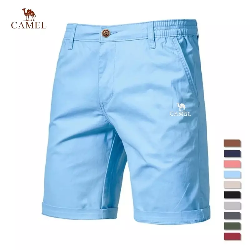 Sommer neue bestickte Kamel 100% Baumwolle Casual Shorts für Herren trend ige Mode Business Social elastische Taille Strands horts