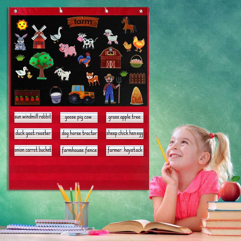 Daily Schedule Pocket Chart Standard Size Pocket Chart With 15 Dry Erase Cards And 5 Pocket Red And Black Classroom Pocket Chart