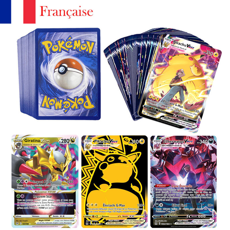 Versão Francesa de Cartão Pokemon, 300 V VMAX, Vstar 200, Gx 100, Tag Team, 20 MEGA, 20 EX, 1 Tarak, 20-300Pcs