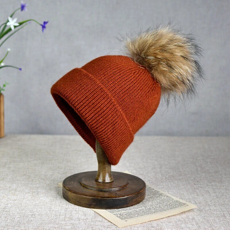 Cappello invernale di marca femminile in pelliccia Pom Poms cappello invernale per donna cappello da ragazza berretti lavorati a maglia cappello cappello spesso Skullies berretti
