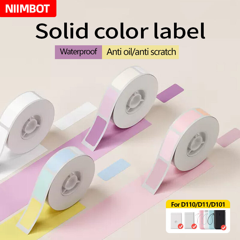 Niimbot-rollo de cinta adhesiva de Color puro para Mini impresora portátil, papel adhesivo impermeable, Anti-aceite, D11, D110, D101, 2 rollos