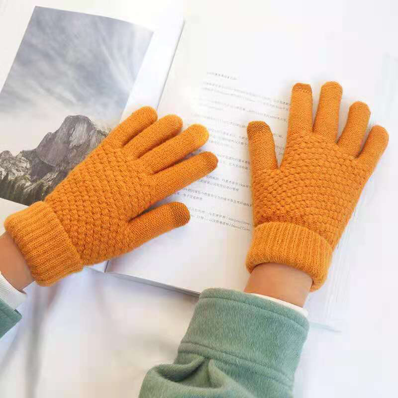 Luvas de malha de tela sensível ao toque para homens e mulheres, luvas quentes, imitação de lã, dedo cheio, crochê, inverno