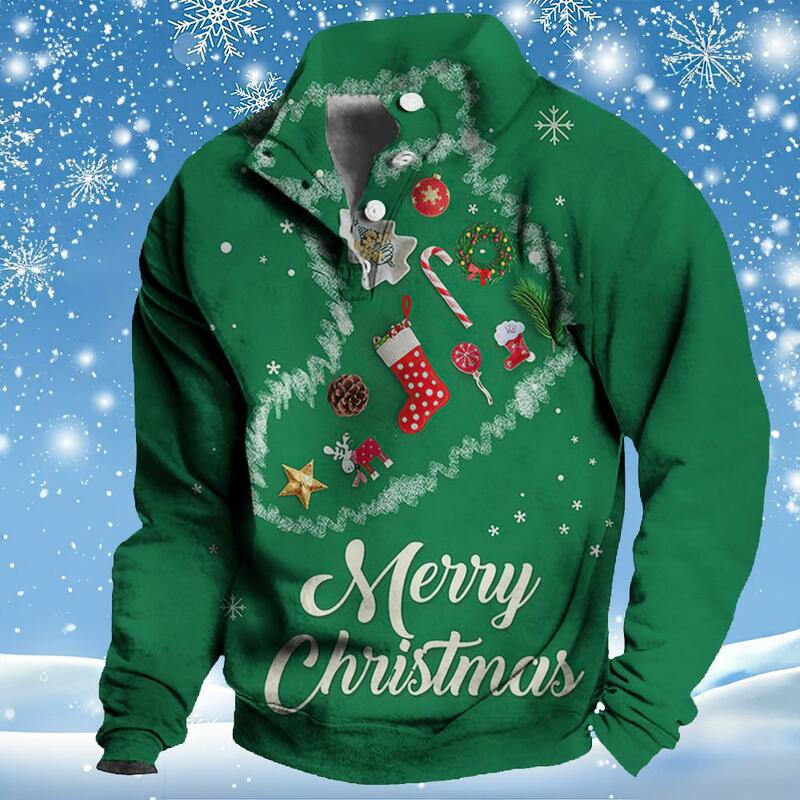 Christmas New Year Men's Buttons Sweatshirt Abarth Jacket Hoodies For Men Y2k Autumn Long Sleeved 3d Print Tops Street Clothing