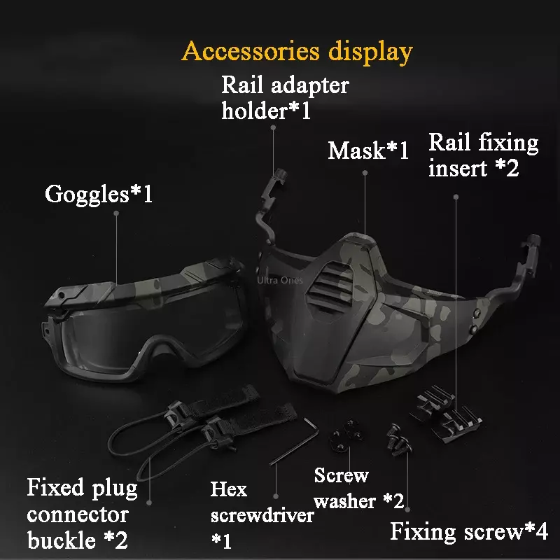 หน้ากากยุทธวิธีพร้อมชุดแว่นตา CS Wargame หน้ากากป้องกันเพื่อความปลอดภัยในการยิงอุปกรณ์เสริมการต่อสู้เพนท์บอลแบบอัดลม