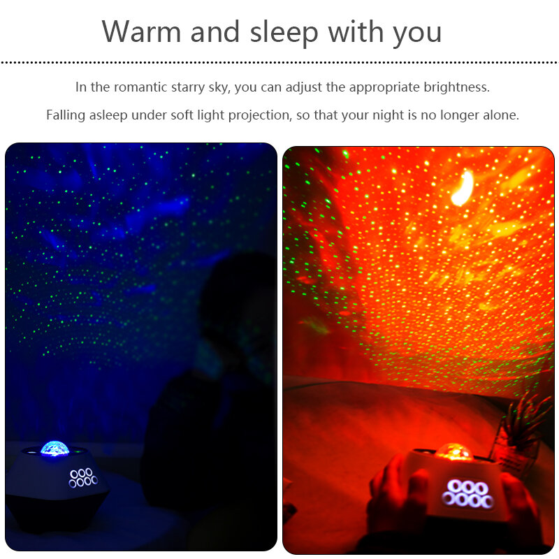 Luz de proyección Bluetooth para dormitorio, proyector de estrellas para bebé, luz nocturna, diseño cómodo para dormir para niños