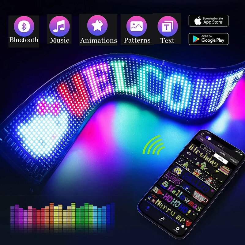 Panneau Matrix LED pour la Publicité, Signalisation USB, Bluetooth, Application Lonely, Lumière de Signe Programmable, Voiture, 5V