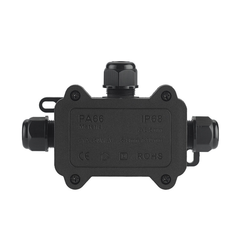 IP68 Outdoor Waterproof Junction Box – Black,  3 Way Mini Connector Box with PC Plastic and Terminal, Designed for Buried Wires