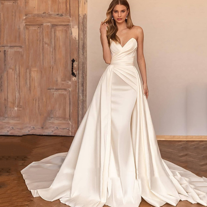 Flavinke seksowna plisa satyna z odkrytymi ramionami syrenka suknie ślubne 2024 kochanie białe/suknie ślubne w kolorze kości słoniowej vestidos de novia