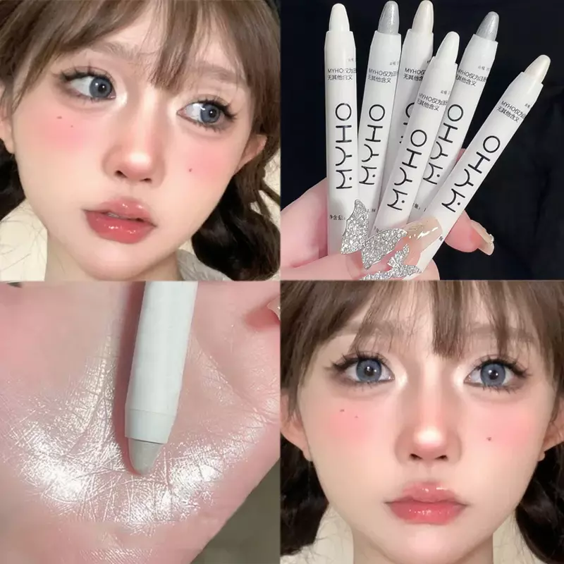Glitter Highlighter Pen Waterproof Pearlescent Matte White Sliver Diamond Brighten Lying Silkworm Eyeshadow Stick Facial Makeup