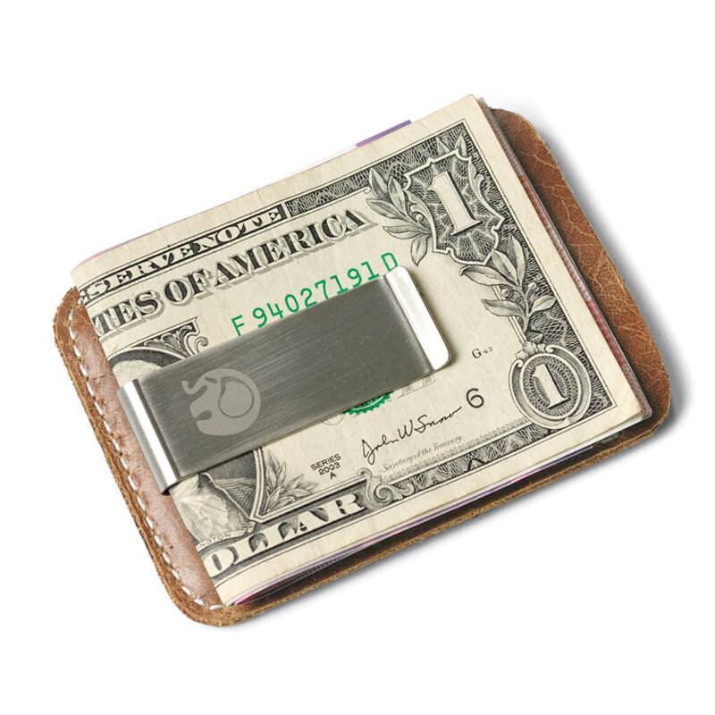Klip Uang Kulit Asli Tipis Dompet Mini Pria Slot Kartu Kredit Tagihan Ramping Logam Penjepit Uang Tunai untuk Pria Pemegang Dompet Kecil