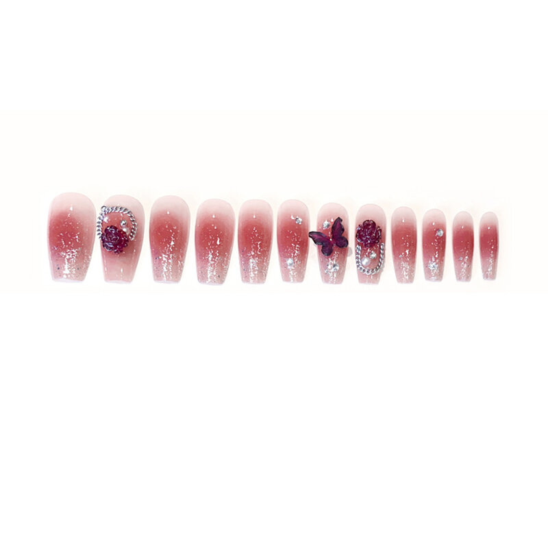 Blush Glitter stile francese rosa unghie finte lunghe unghie finte riutilizzabili dolci e affascinanti per l'uso quotidiano e delle feste