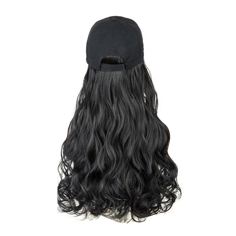 Czapka bejsbolówka czapka peruka z długimi kręconymi włosami naturalne odporne na wysoką temperaturę, wysokotemperaturowe peruki z włókna jedwabiste brązowe czarne falowane syntetyczne włosy