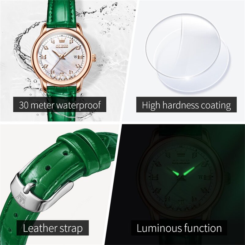 Olevs Marke Einfachheit Damen uhren Leder armband Diamant Quarzuhr Mode wasserdicht Kalender Geschenk Armband Beauty-Uhr