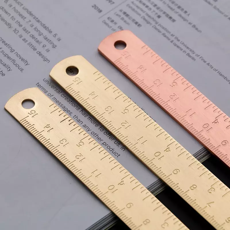 Regla recta de latón de Metal Vintage de 15cm, herramientas de medición de escala de Metal, Kit de dibujo de pintura de papelería coreana, marcador, regla de cobre