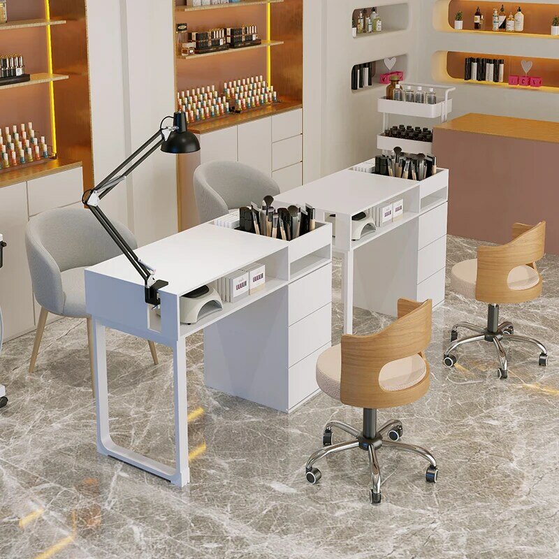 Professional Design Nail Desk Kawaii Stand Light Luxury Nail Table Storage Organizer scvania Per Unghie Salon Furniture
