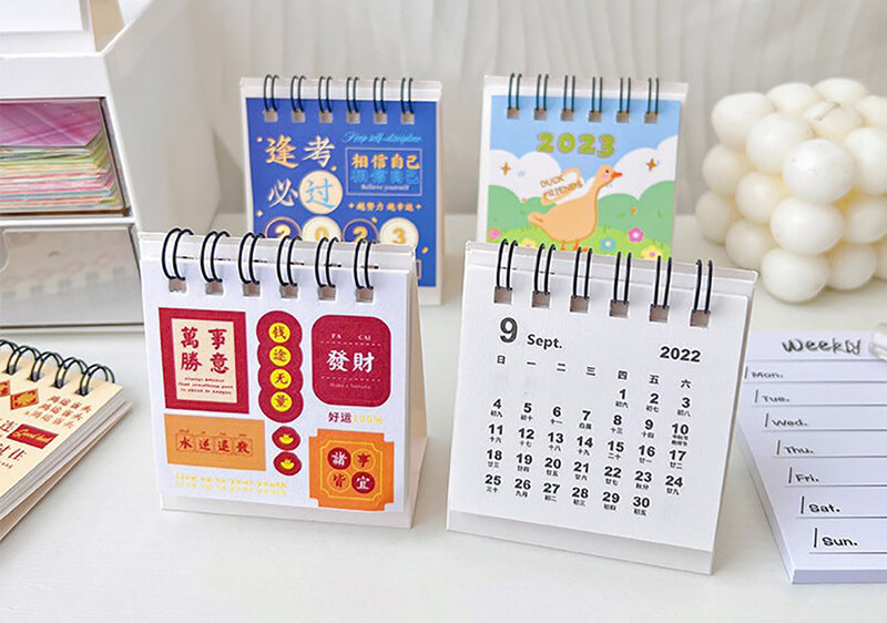 Mini Calendario de escritorio de dibujos animados, planificador de mesa, planificador anual, Agenda, organizador de estudiantes, escuela, oficina, 2022, 2023