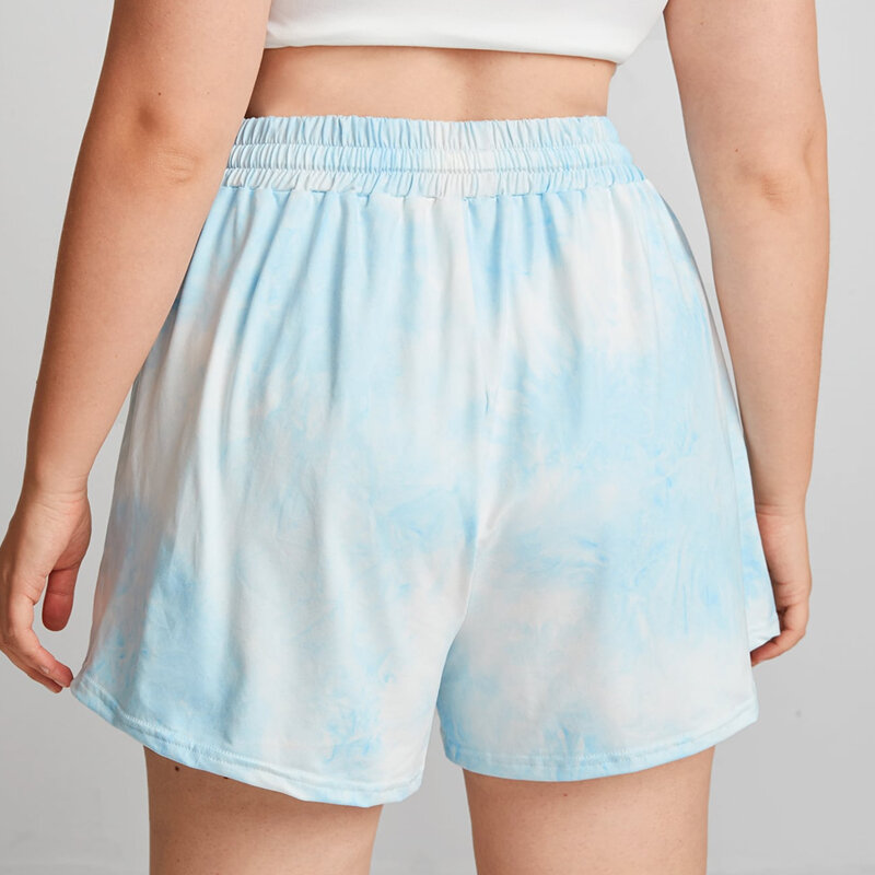 Plus Size Drawstring Waist Summer Casual Tie Dye Shorts Women Loose Wide Leg Knot Shorts Female Large Size Sport Shorts 7XL 8XL