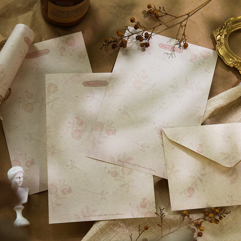 ชุดกระดาษจดหมายซองจดหมายลายดอกไม้แนววินเทจจดหมายรักแบบหนาสติกเกอร์ปิดผนึกหัวจดหมาย