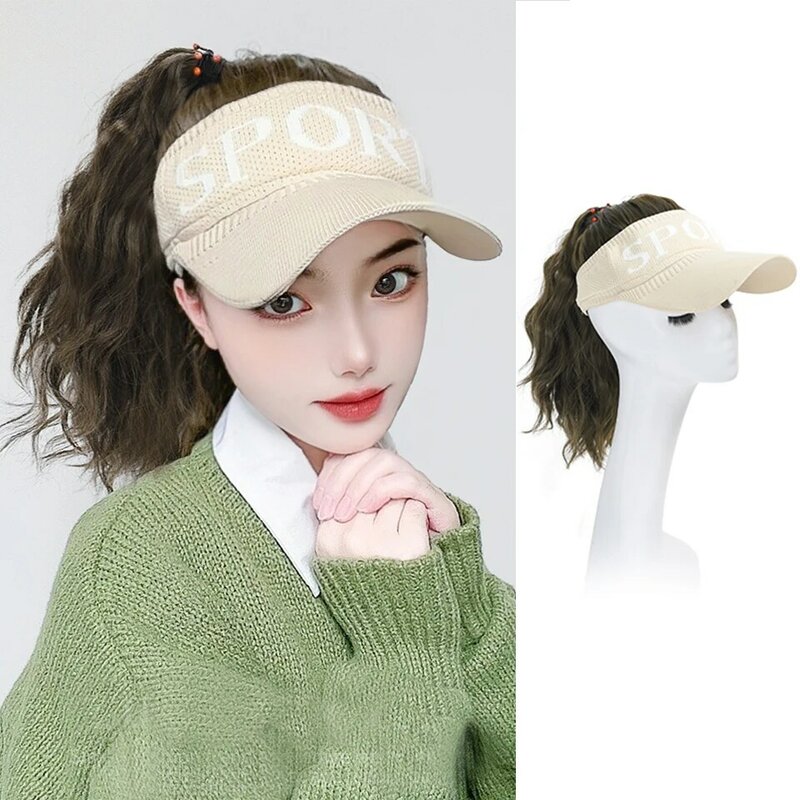 Wig Hat Women's One-piece Synthetic Wig Fashion With Hair Visor Cap Empty Top Spring And Summer Wavy Ponytail Full Headgear