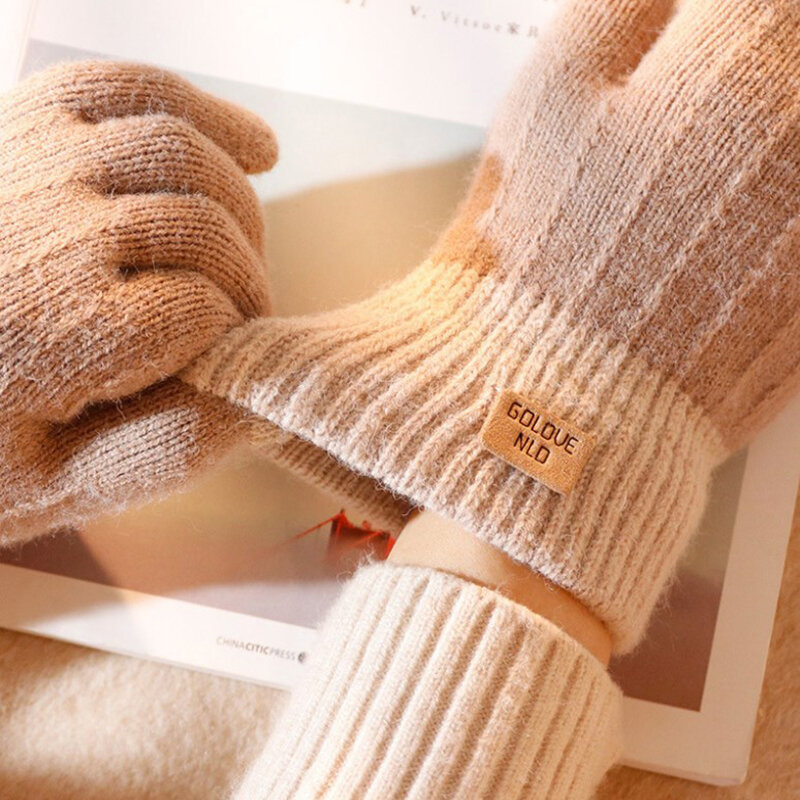 Kobiety męskie ciepłe rękawiczki zimowe do ekranów dotykowych rozciągliwe rękawiczki z dzianiny z wełną na cały palec Guantes damskie szydełkowe rękawiczki