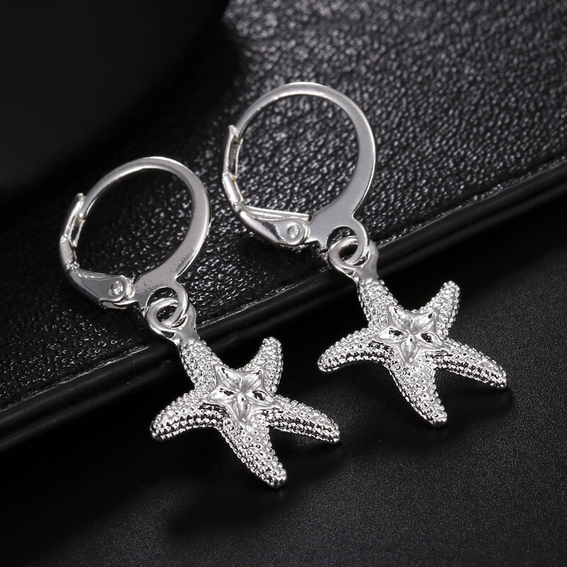 925 prata esterlina starfish gota brincos clássico estrela do mar encantos hoop brincos para mulheres senhora moda festa de casamento jóias