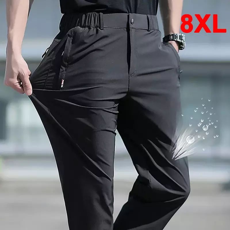 Ice Injpants-Pantalon d'été cool pour hommes, pantalon à jambe droite respirant, séchage rapide, taille élastique, fjSlim, 8XL