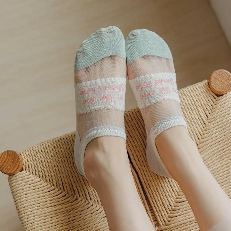 Socks Women's Summer Cute Flower Plaid Fashion Sweet Contrast Breathable Mesh Socks Ankle Socks Woman G109