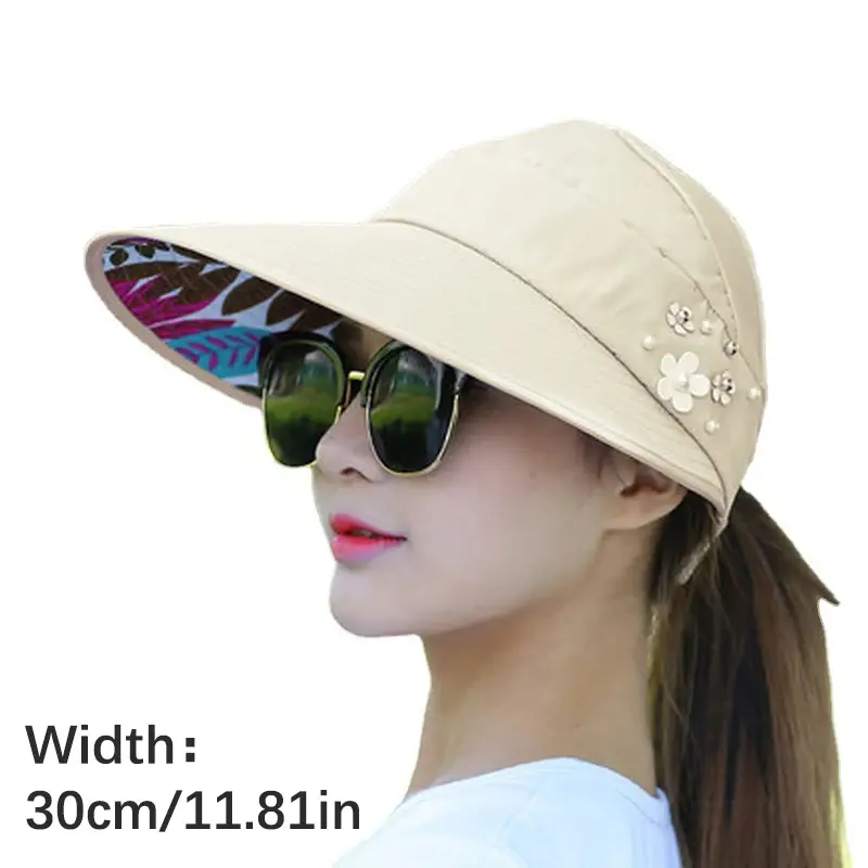 女性用折りたたみ式日焼け止め帽子、夏用シェード、大きなつばの帽子、UV保護、ビーチ、サイクリング、空のトップス