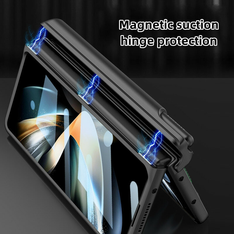 Custodia per telefono con cinturino di lusso per Samsung Galaxy Z Fold4 5G cavalletto con cerniera magnetica con pellicola a copertura totale per custodia per PC Fold4 nuovo