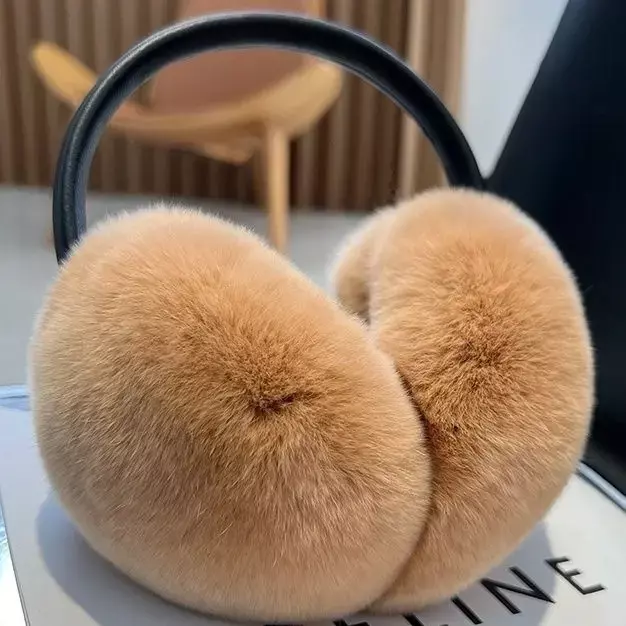 Real Rex Rabbit Fur Headphones para mulheres, regalos de ouvido, macio, quente, cabo, peludo, capas de ouvido, inverno, frio, 100% natural