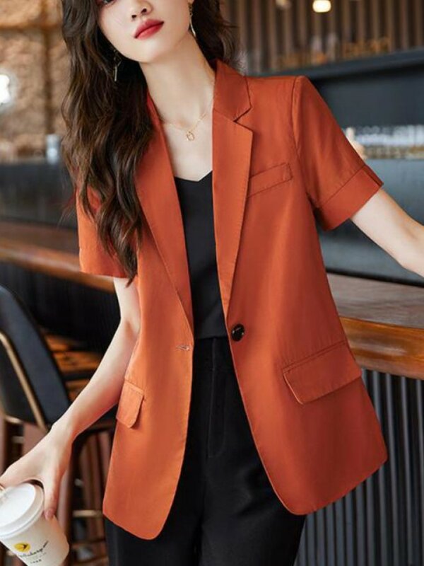 Jaket setelan lengan pendek kasual wanita jaket atasan mode pakaian dasar Streetwear kantor Blazer mantel wanita musim panas dewi Vestidos