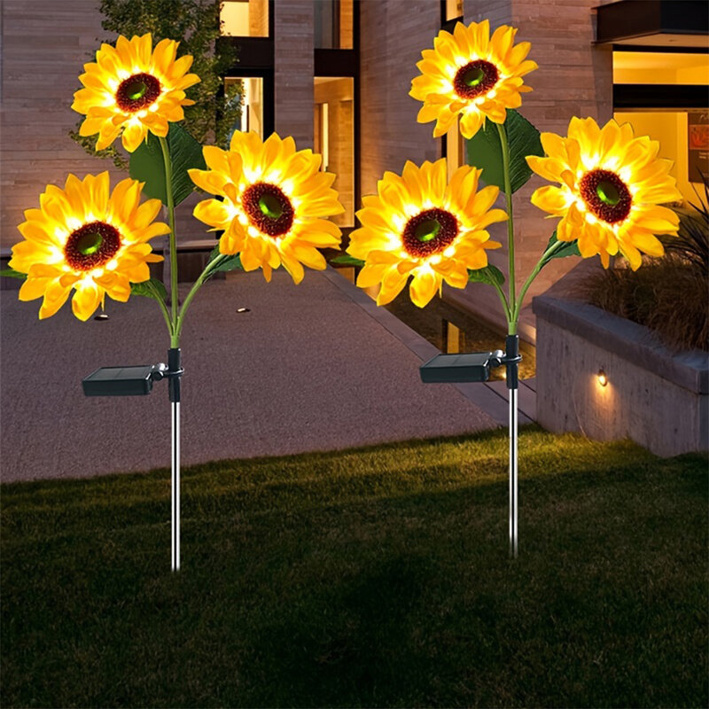 1/3 Head LED Solar Simulation Sunflower Lights Garden Yard Lawn Night Lights Landscape Lamp Home Decoration Flower Light