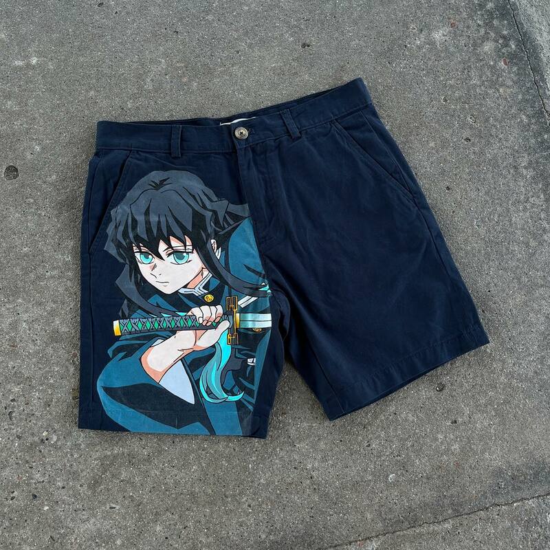 Celana Y2K Jepang celana Denim Baggy grafis Gym Streetwear celana pendek basket pria wanita Harajuku Anime Gotik pendek untuk pakaian pria