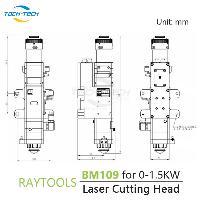 Raytools-Cabeça de corte a laser de fibra, lente de foco automático, baixa potência, F125 mm, 150mm, 200mm, BM109 para 0-1.5kW, QBH