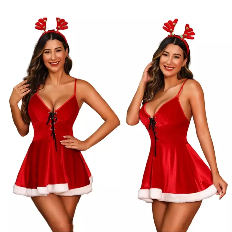 Vestido de cosplay de Navidad para mujer, disfraz sexy, vestido de Navidad