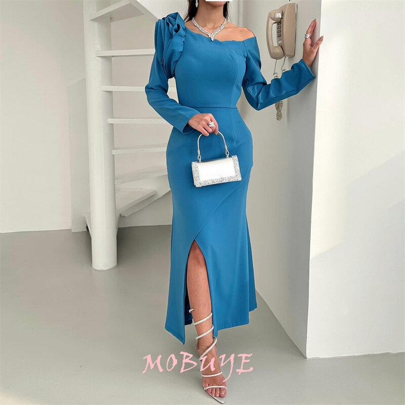 MOBUYE 2024 Popular Off The Shoulder Prom Dress Ankle-Length With Full Sleeves Evening Fashion Elegant Party Dress For Women