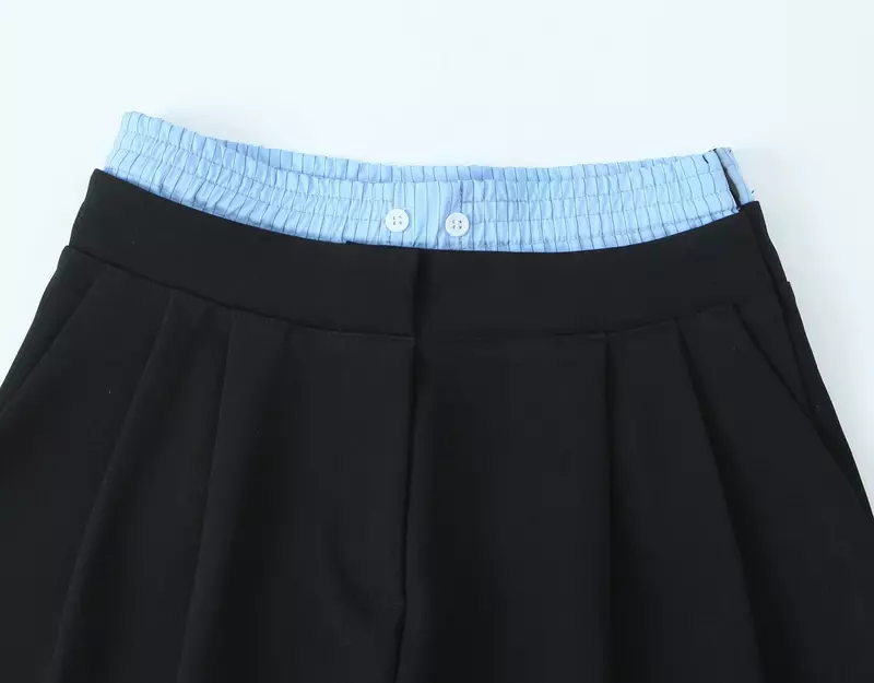 Pantalones de pierna ancha para Mujer, pantalones de doble capa, diseño de cintura, sueltos, informales, Retro, con bolsillo lateral, nueva moda