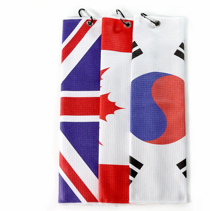 Korea Flag Golf Towel Quick Dry Cotton Beach Towel Soft Breathable Sports Towel Heavy Duty Carabiner Clip