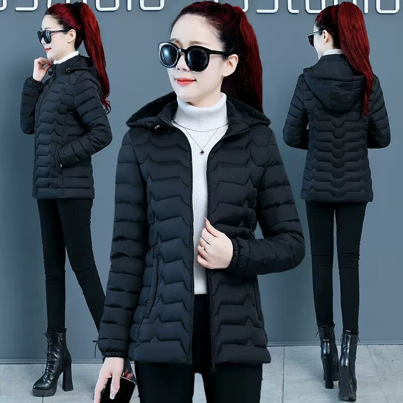 Down Cotton Jacket Women 2023 New Thin light Fashion Slim Warm Winter Jacket Female Parkas Hooded Short Padded Coat