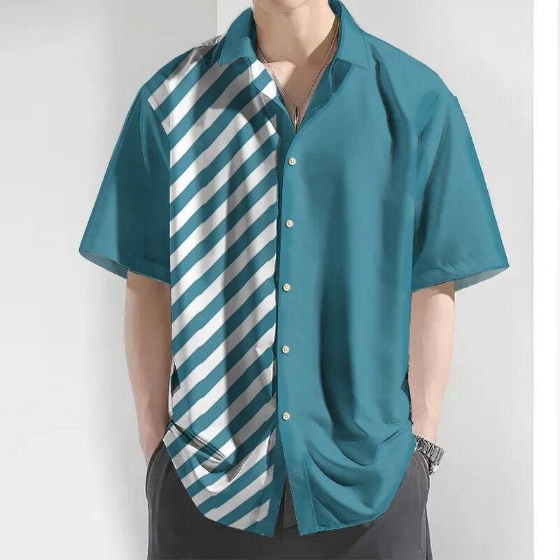 2024 camicia a righe camicia da uomo 3d semplice manica corta top camicia estiva bottone Casual Street Tee Fashion camicetta Hawaii