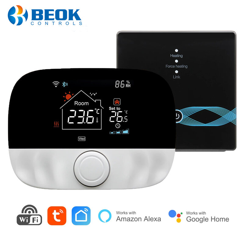 BEOK-tuya termostato calefacción wifi inalámbrico RF para caldera Gas de suelo, controlador de temperatura de habitación con pantalla LCD, Google Home Alexa