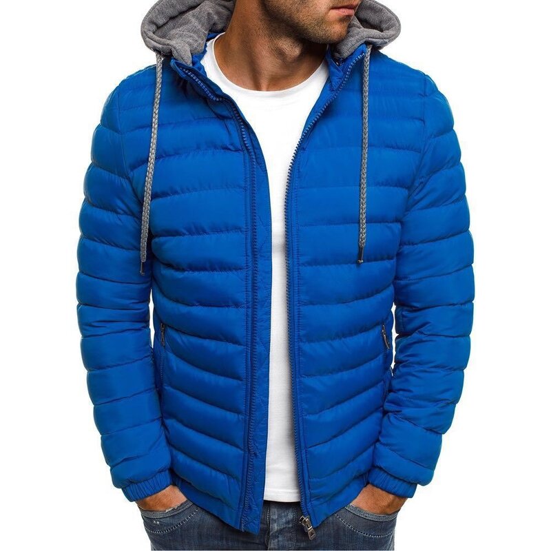 2024 autumn/winter solid color casual hooded men's down cotton jacket short style middle-aged and young people decoration body c