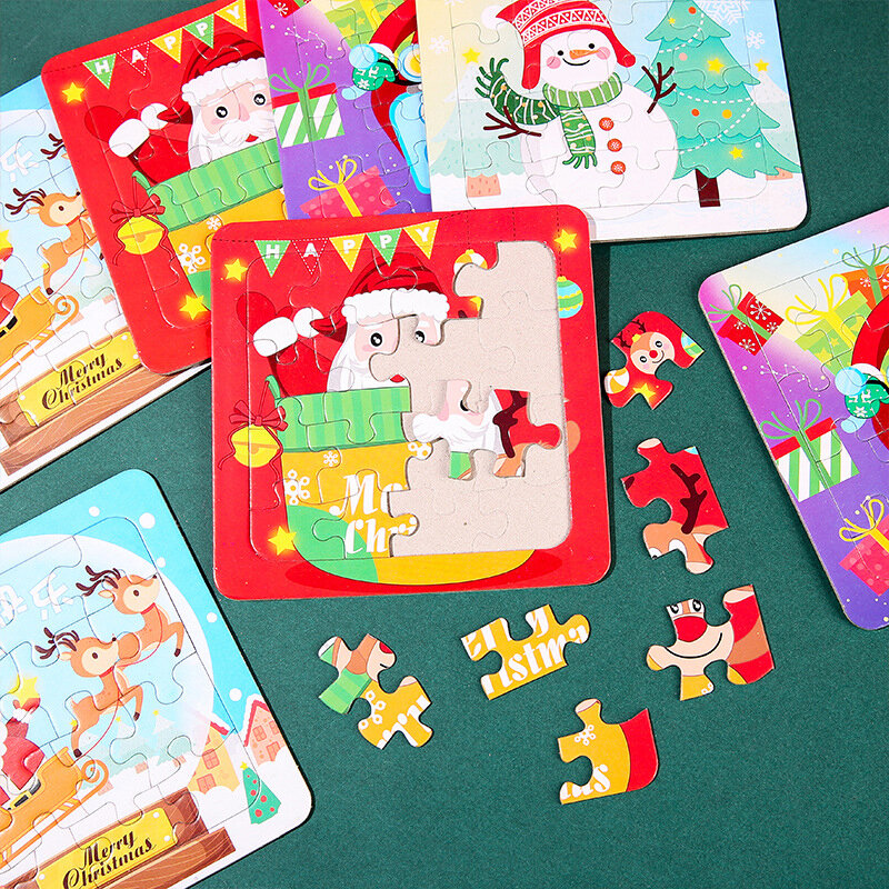 크리스마스 직소 퍼즐 장난감, 산타 클로스 눈사람 퍼즐, 어린이 조기 교육 장난감, 인지 학습 장난감, 어린이 새해 선물