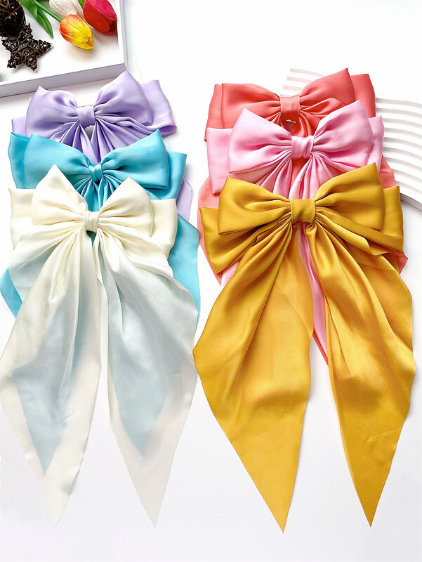 6 spring clip streamers bow hair clips for women
