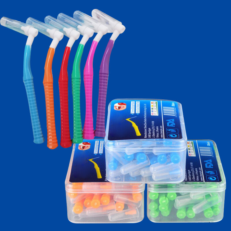 20 pçs/caixa L Forma Push-Pull Escova Interdental Dentes Palito Ortodôntico Clareamento Dente Escolha Escova De Dentes Cuidados De Higiene Oral