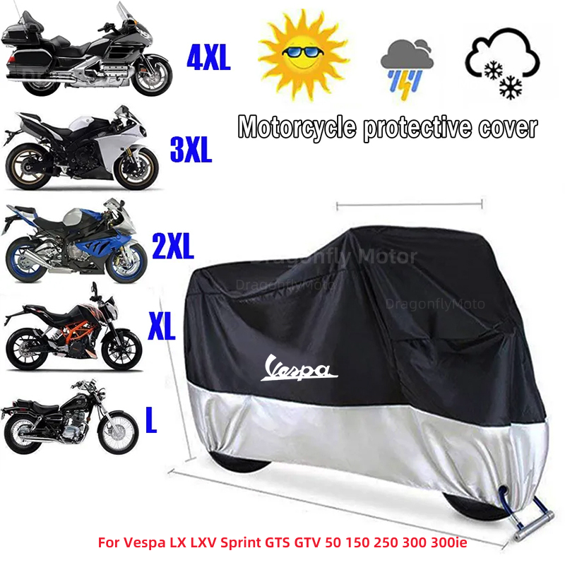 Cubierta impermeable para motocicleta Vespa LX LXV Sprint GTS GTV 50, 150, 250, 300, 300ie, a prueba de polvo, protección UV para exteriores, todas las estaciones