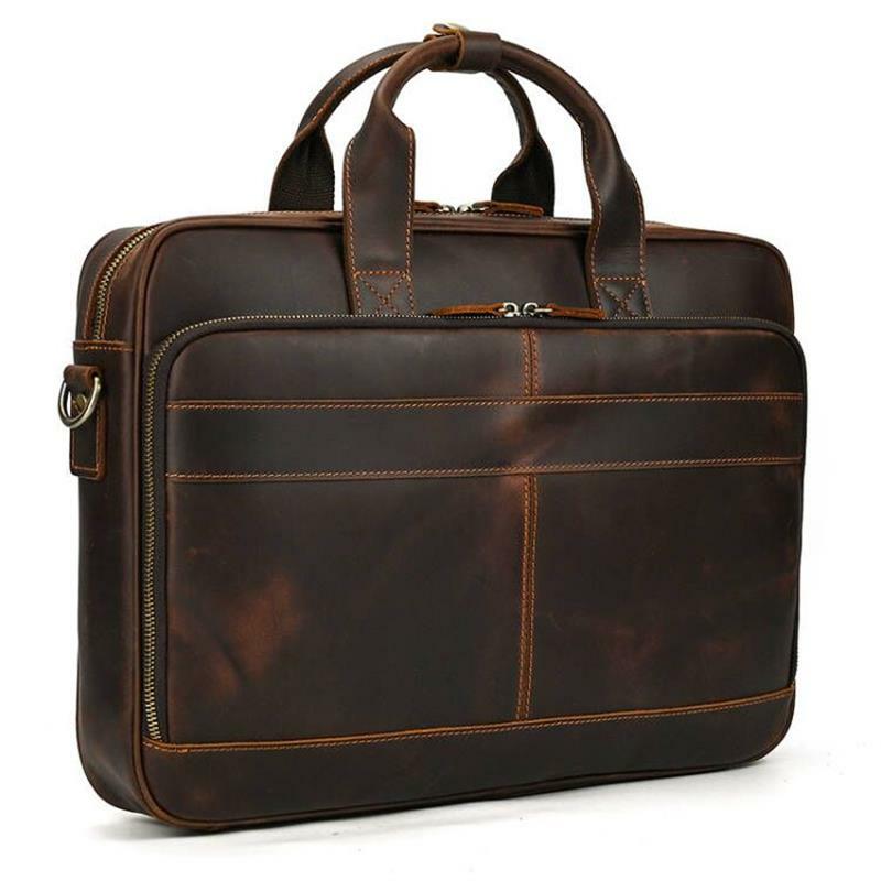 17.3" Business Handbag Genuine Leather Laptop Tote Bag Big Capacity Leather Male Shoulder Bag Men's Working Briefcases Handbags