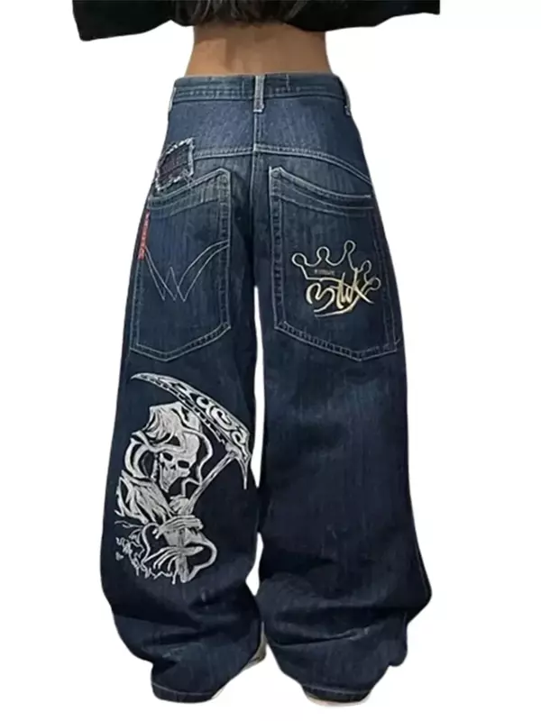 Calça jeans retrô Hip Hop feminina, streetwear Harajuku, calça gótica, cintura alta, calça de perna larga, Y2K Baggy Jeans, Mom Jeans, moda anos 90
