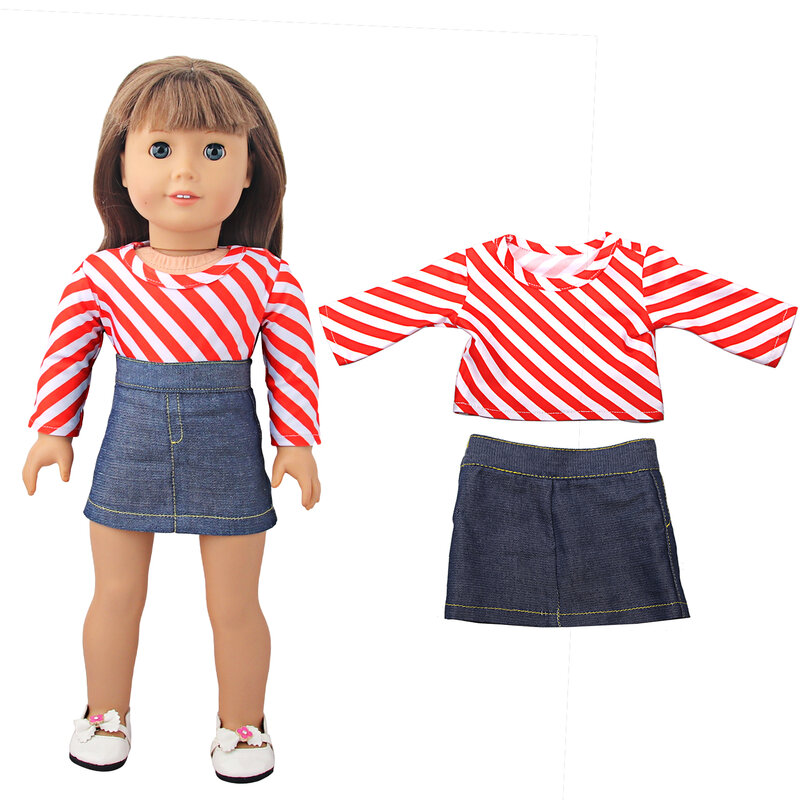 Boneca roupas denim terno camiseta + calças/saia roupas conjunto para 18 Polegada amerian & 43cm bebê recém-nascido boneca fot og menina boneca presente brinquedos