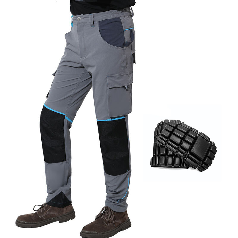 Celana Klasik Pria Ketat Tinggi Celana Kerja Reflektif untuk Pria Celana Kerja Pelindung Lutut Konstruksi dengan Bantalan Lutut